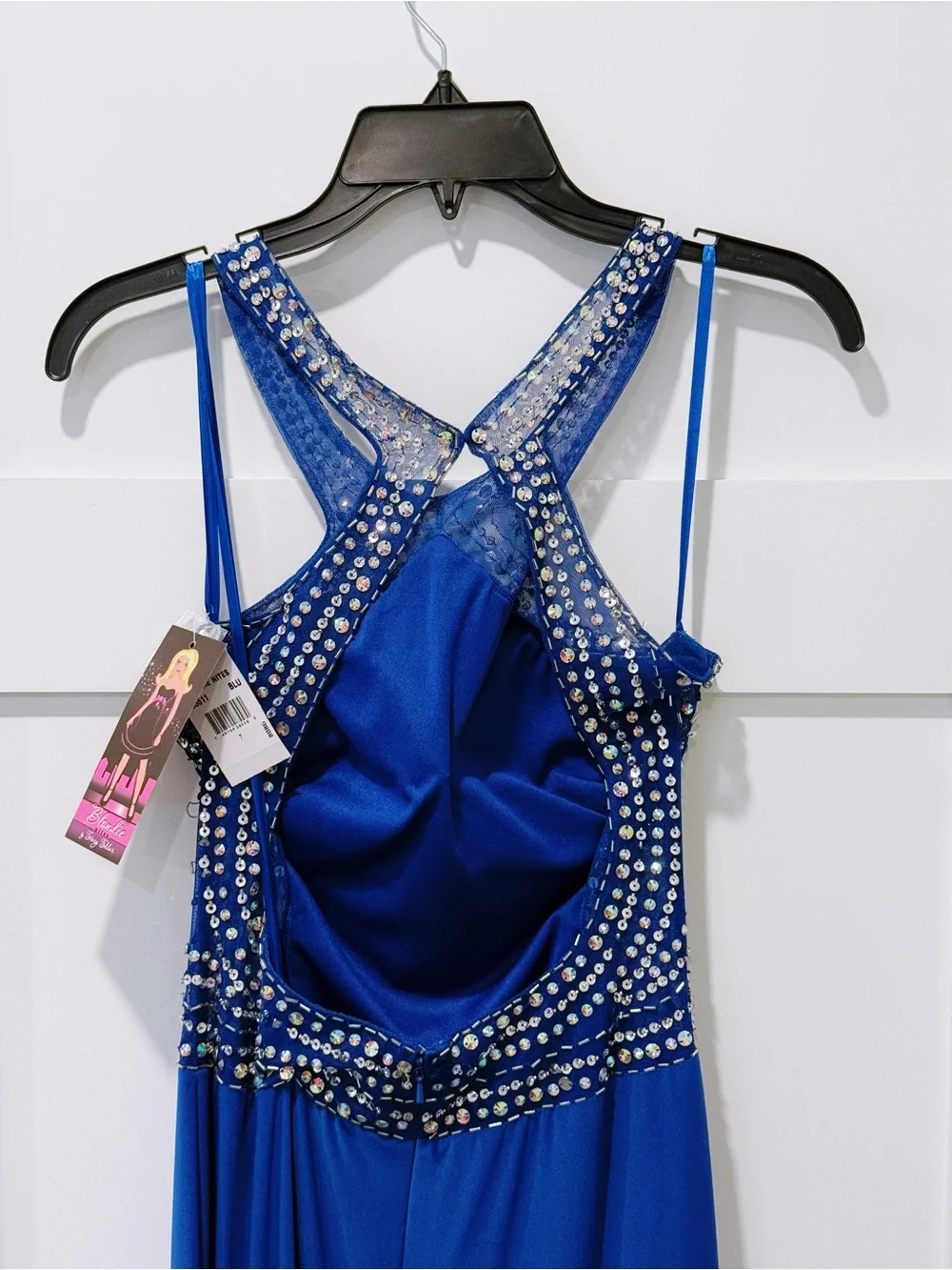 Blondie Nites High Neck Beaded Prom Gown in Royal Blue